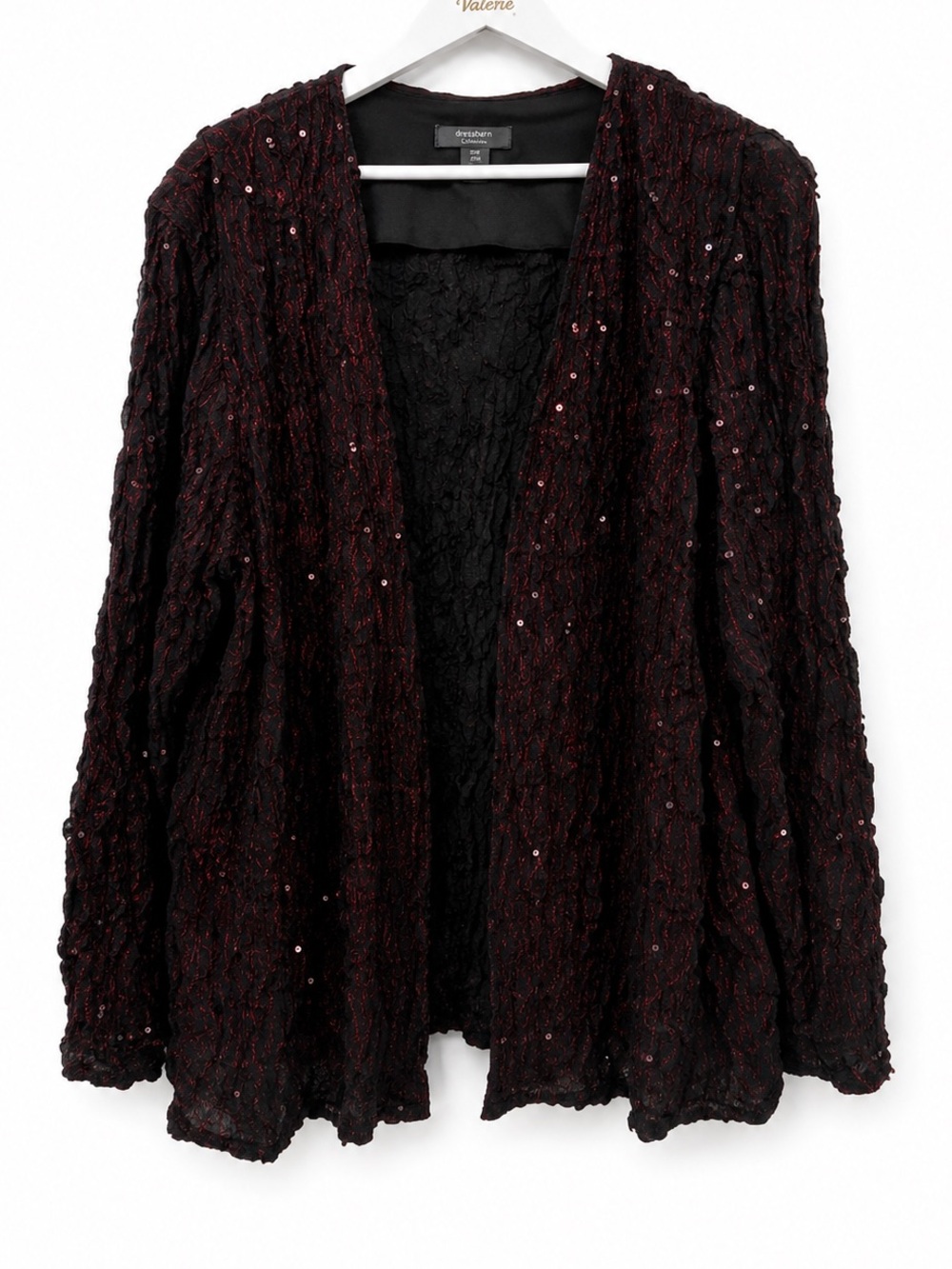 Dressbarn Collection Black Red Crinkle Sequin Open Cardigan Formal Size 20W